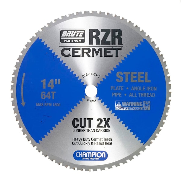 Brute Platinum 14in Brute RZR Cermet Tipped Circular Saw Blades for Steel, 64 Teeth, 1in Arbor CHA RZR-14-64-S - main
